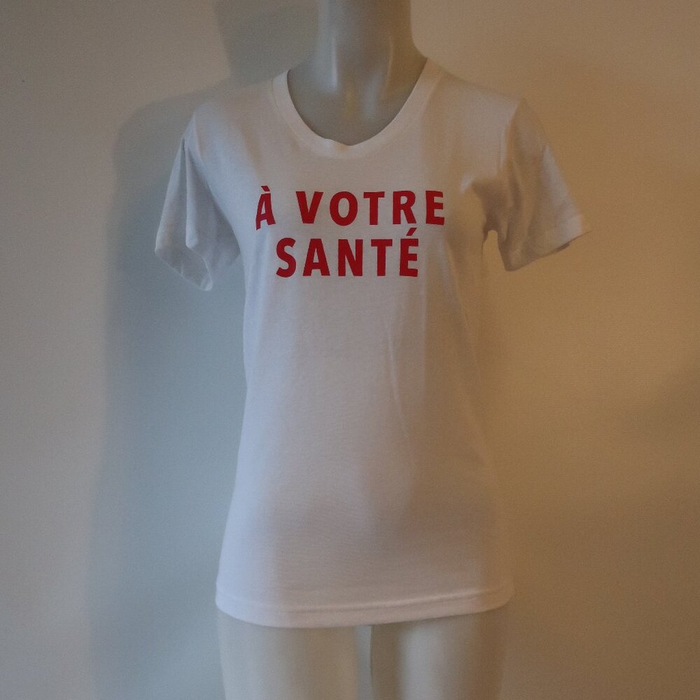 NWT Womens Luciana "A Votre Sante" White, Red T-Shirt S